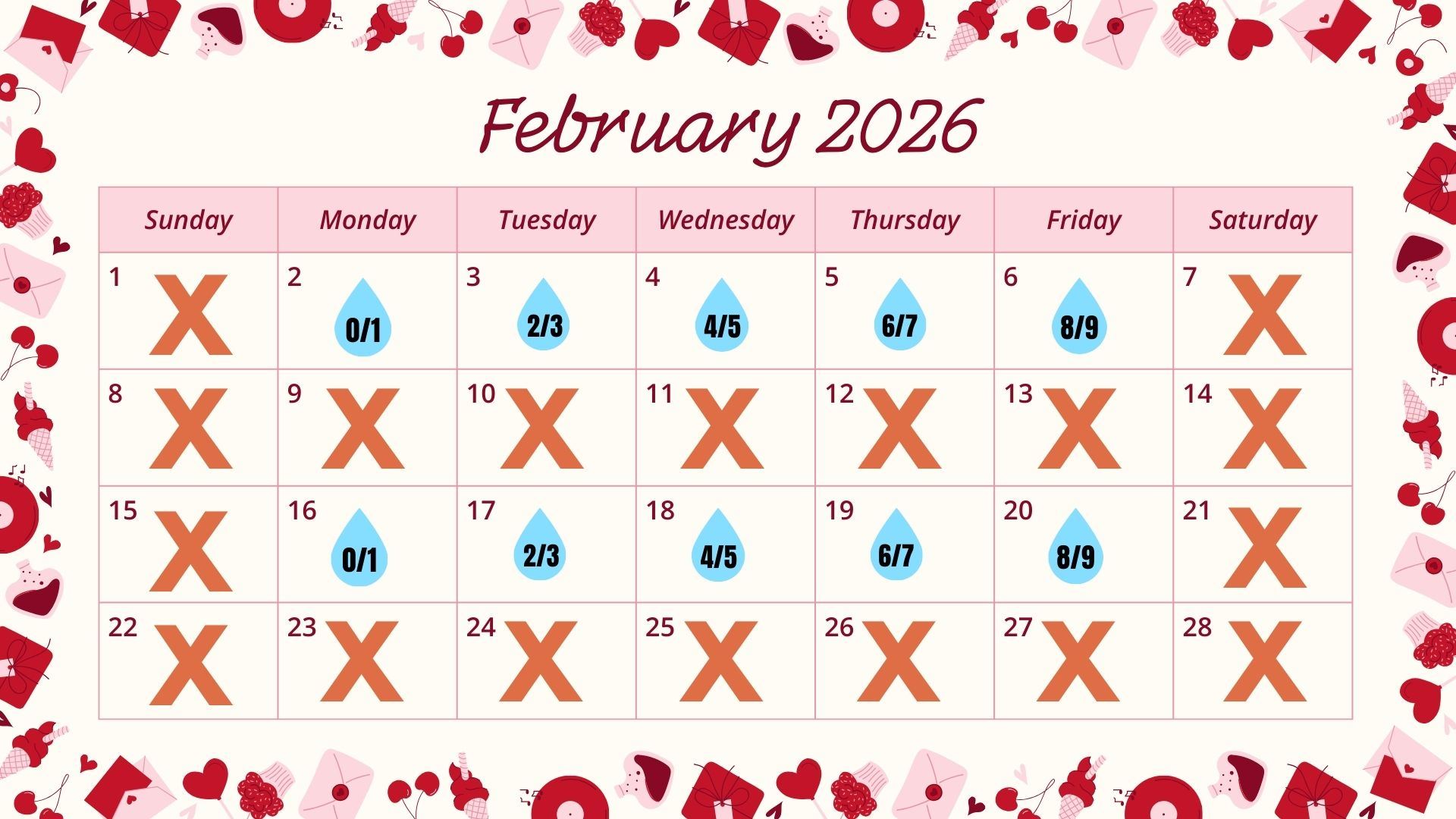 February 2026 Watering  Calendar